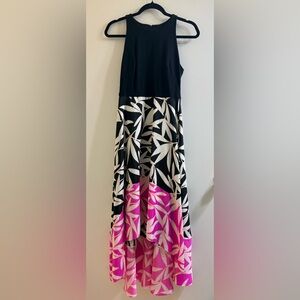 Vince Camuto Black and Pink Leaf Print High Low Skirt Size 4